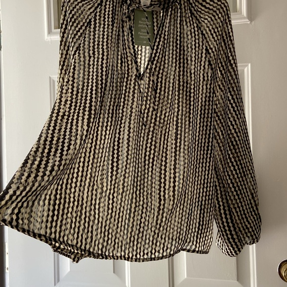 H&M Chevron Stripe Sheer Tunic Blouse, sz L black gray white - Picture 6 of 11